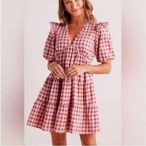 English factory pink and brown gingham dress size XS